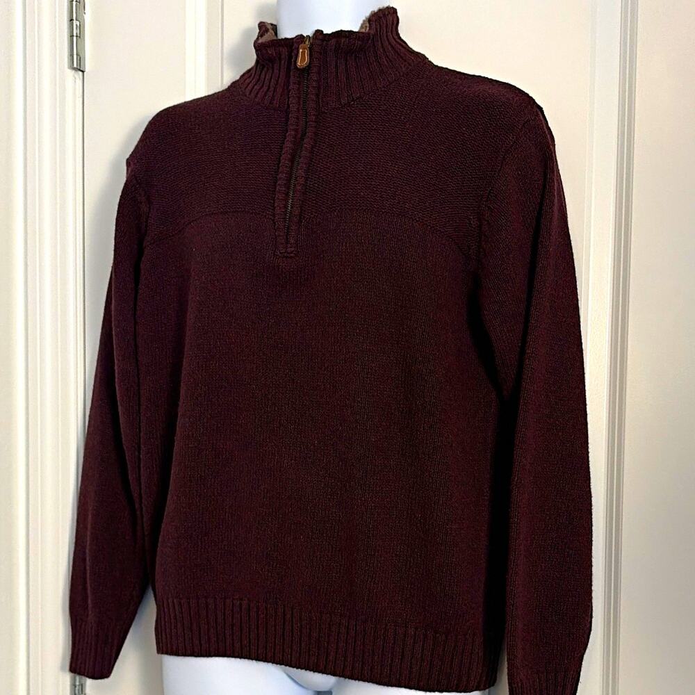Oscar de la Renta Burgundy Knit Mock Neck 1/4 Zip Pullover Sweater Men's L